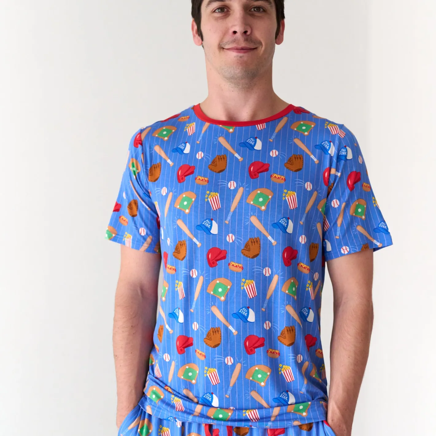 Daddy & Me|Full Family Matching<Little Sleepies Men's Short Sleeve Pajama Top All Stars