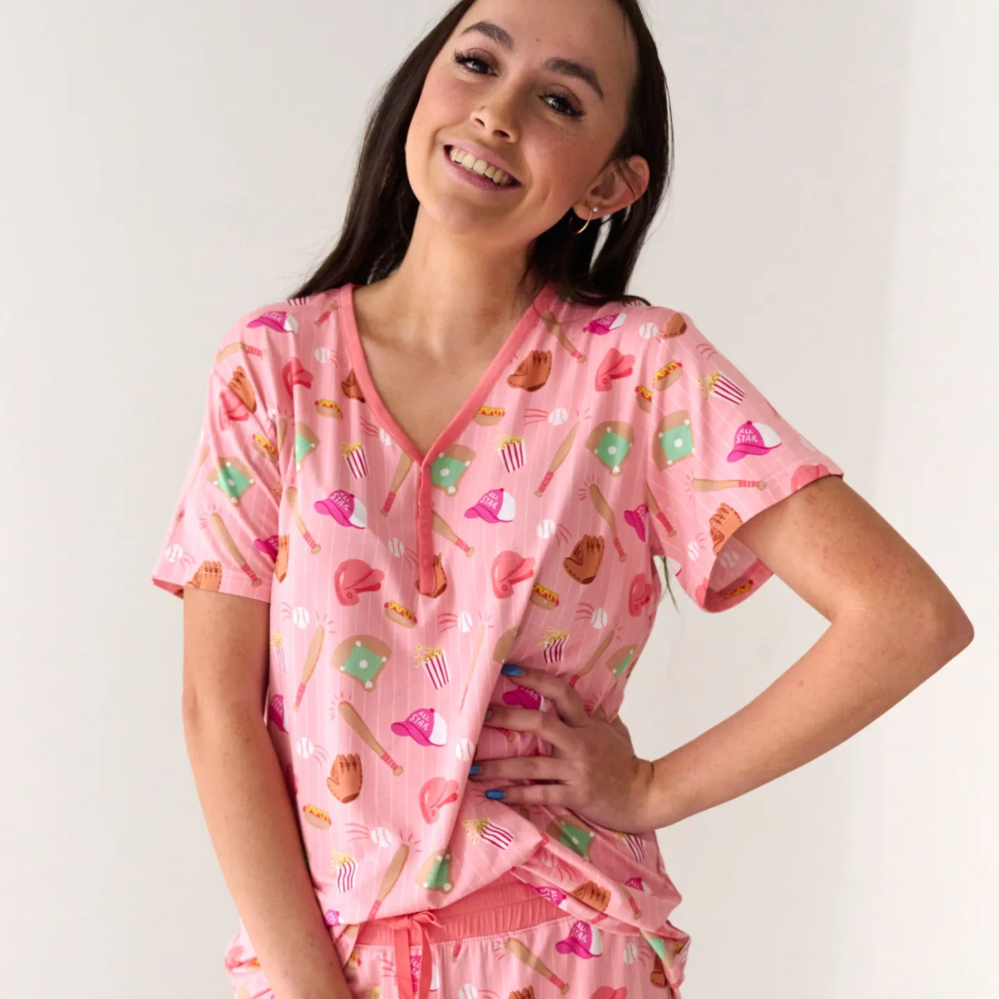 Mommy & Me|Mommy & Me<Little Sleepies Women's Short Sleeve Pajama Top All Stars