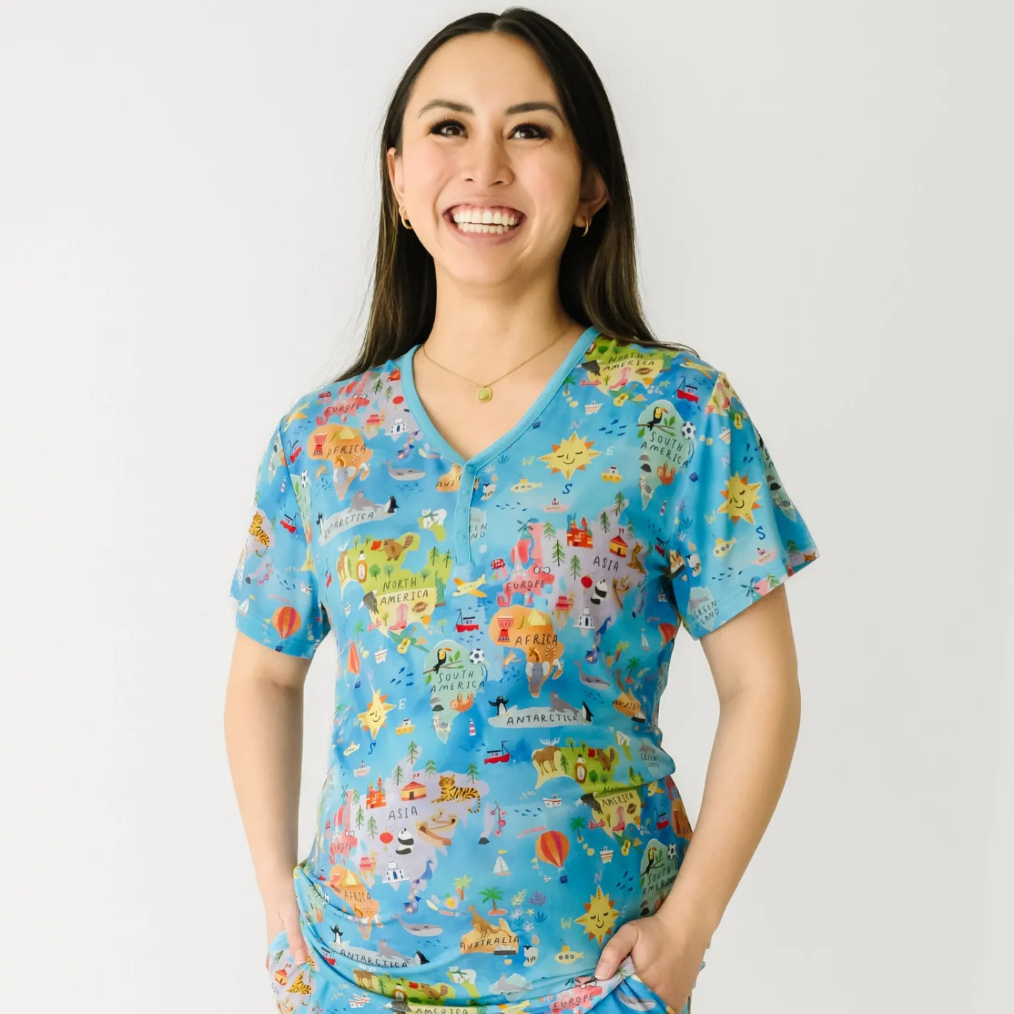 Mommy & Me|Mommy & Me<Little Sleepies Women's Short Sleeve Pajama Top Around The World