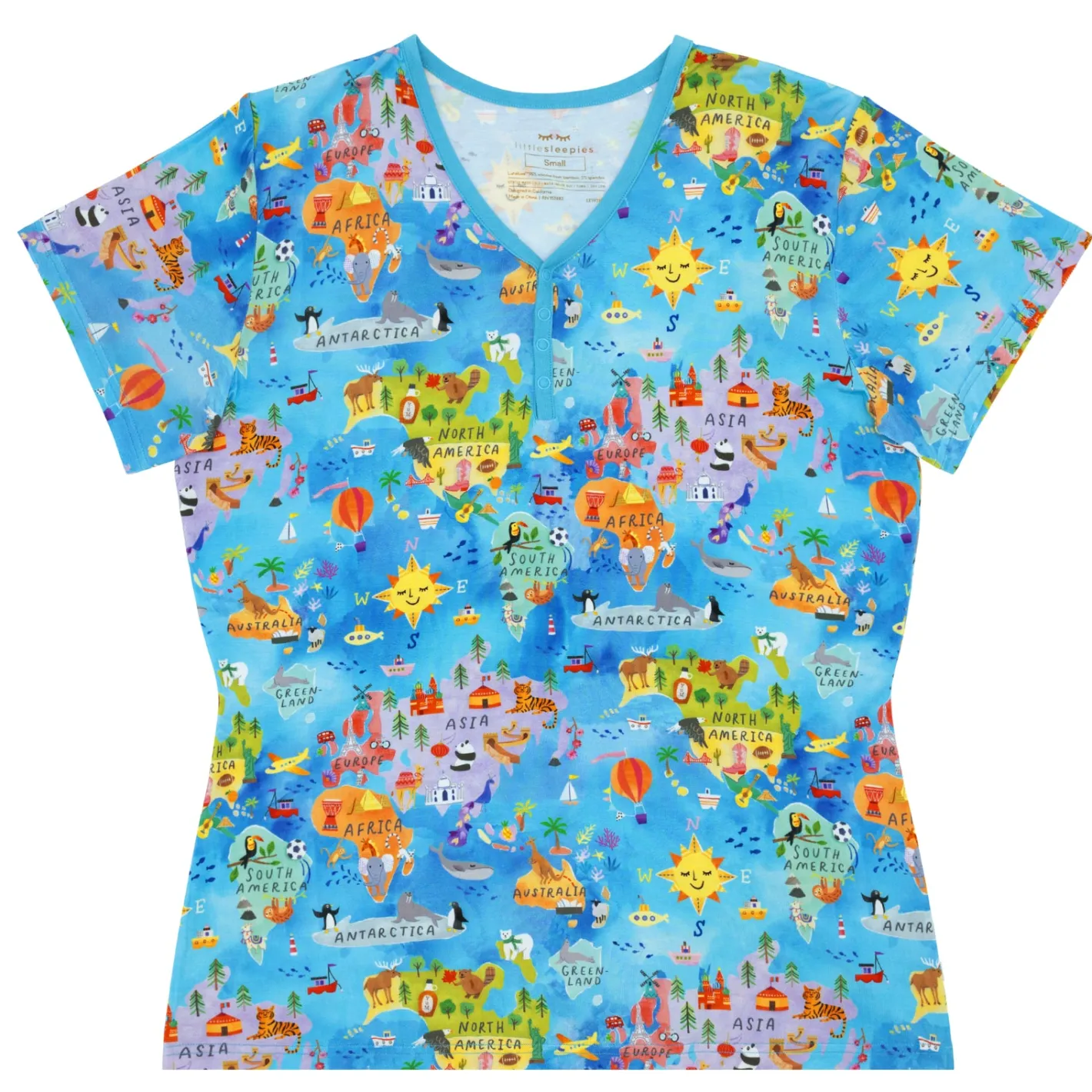 Mommy & Me|Mommy & Me<Little Sleepies Women's Short Sleeve Pajama Top Around The World
