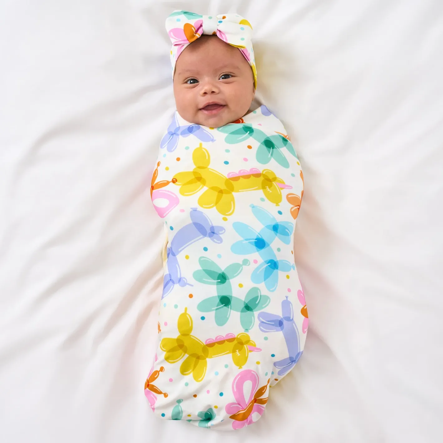 Layette|Swaddles<Little Sleepies Swaddle & Luxe Bow Headband Set Balloon Bash