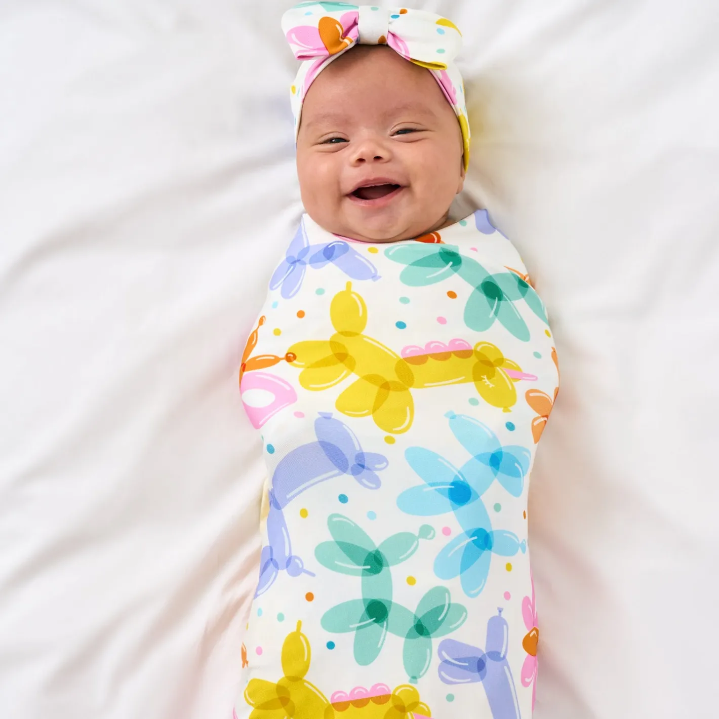Layette|Swaddles<Little Sleepies Swaddle & Luxe Bow Headband Set Balloon Bash