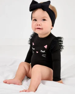 Bamboo Baby Clothes|Bodysuits<Little Sleepies Flutter Bodysuit Black Cat