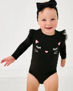 Bamboo Baby Clothes|Bodysuits<Little Sleepies Flutter Bodysuit Black Cat
