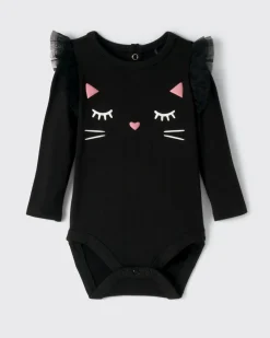 Bamboo Baby Clothes|Bodysuits<Little Sleepies Flutter Bodysuit Black Cat