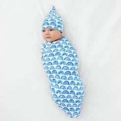 Layette|Swaddles<Little Sleepies Swaddle & Hat Set Blue Rainbows