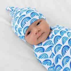 Layette|Swaddles<Little Sleepies Swaddle & Hat Set Blue Rainbows