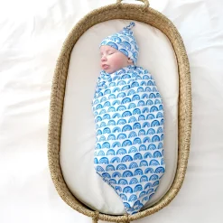 Layette|Swaddles<Little Sleepies Swaddle & Hat Set Blue Rainbows