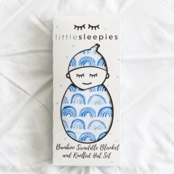 Layette|Swaddles<Little Sleepies Swaddle & Hat Set Blue Rainbows