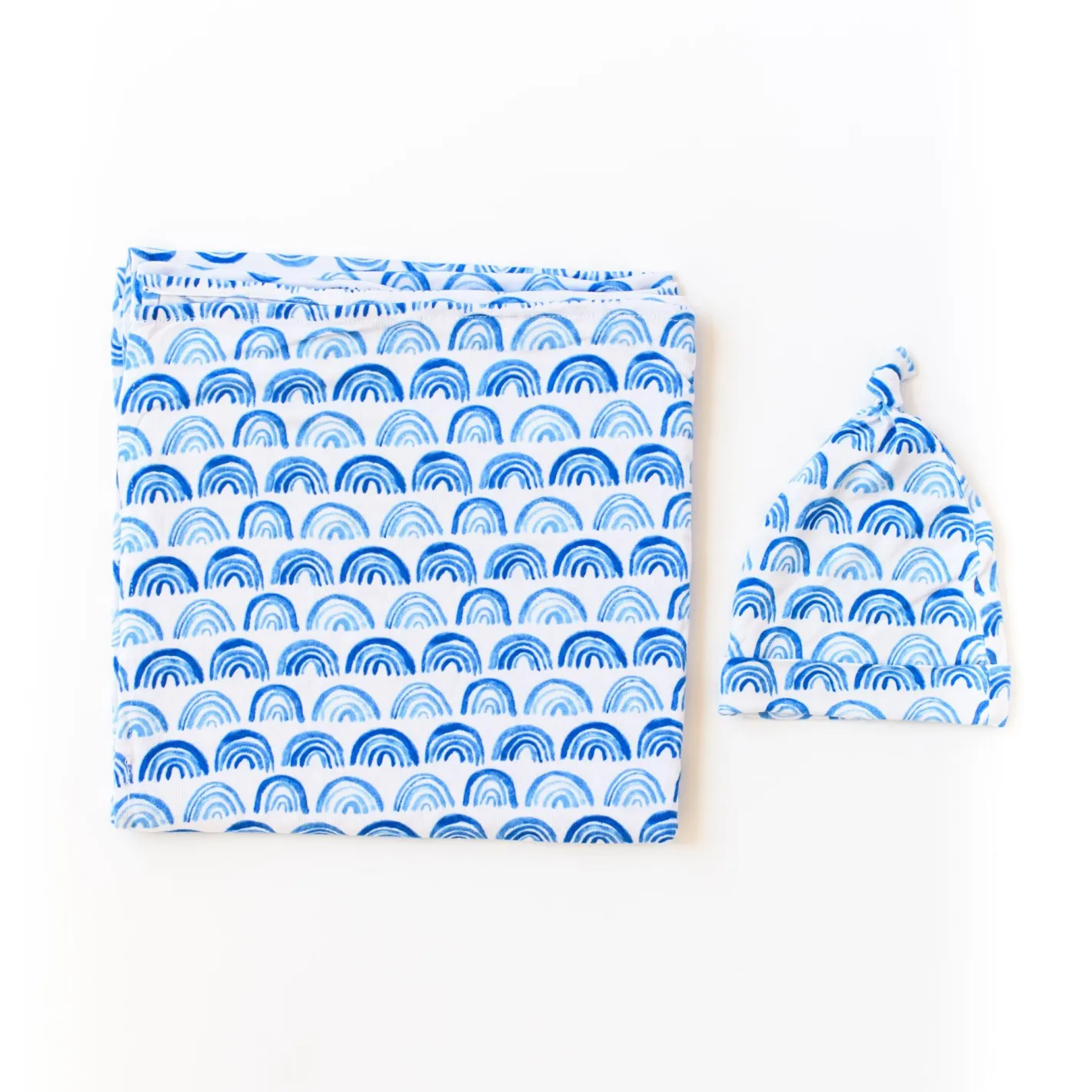 Layette|Swaddles<Little Sleepies Swaddle & Hat Set Blue Rainbows