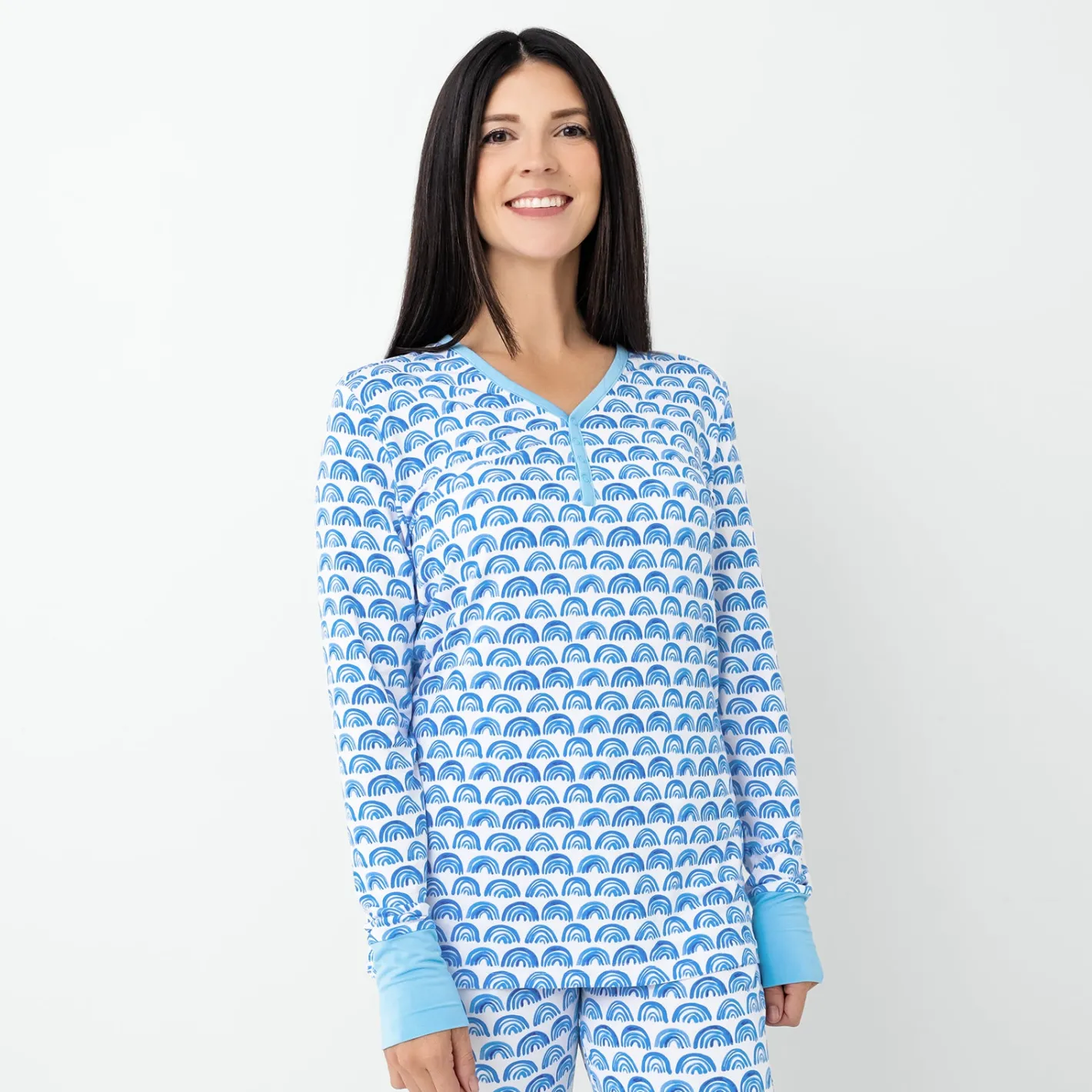 Mommy & Me|Mommy & Me<Little Sleepies Women's Pajama Top Blue Rainbows