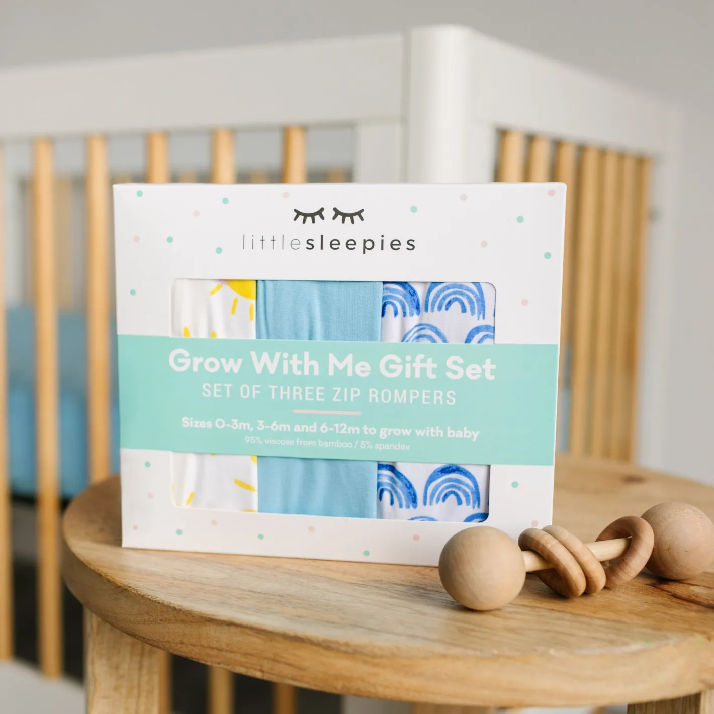 Zippies<Little Sleepies Zippy Blue Rainbows, Sky Blue & Sunshine