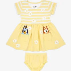Bamboo Baby Clothes|Dresses<Little Sleepies Patch Pocket Dress with Bloomer Bluey Garden Games