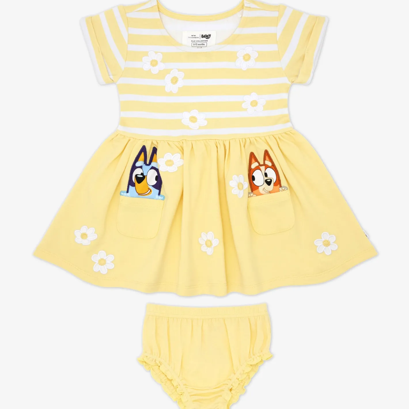 Bamboo Baby Clothes|Dresses<Little Sleepies Patch Pocket Dress with Bloomer Bluey Garden Games