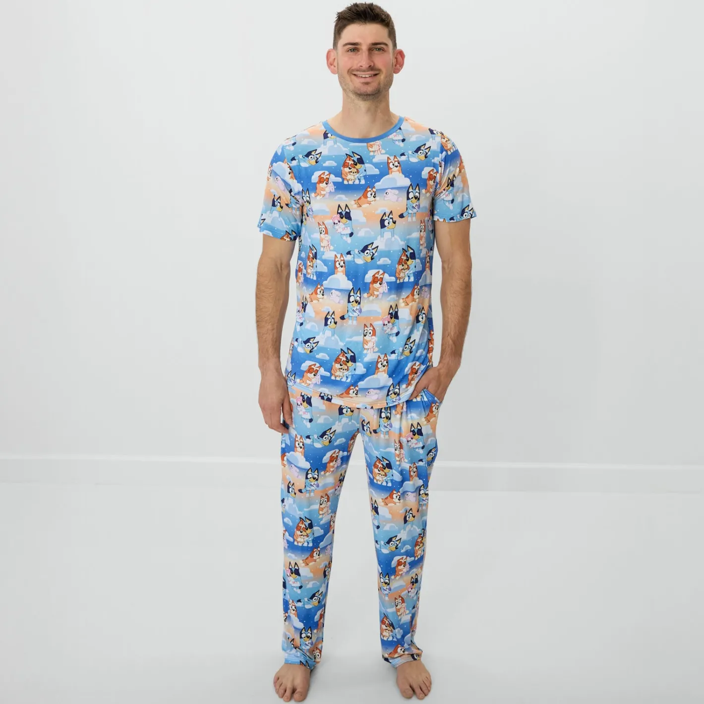 Daddy & Me|Full Family Matching<Little Sleepies Men's Short Sleeve Pajama Top Bluey Sleepytime