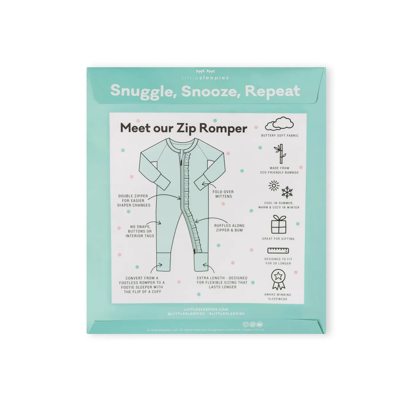 Zippies<Little Sleepies Zippy Bubblegum & Heather Gray Ruffle