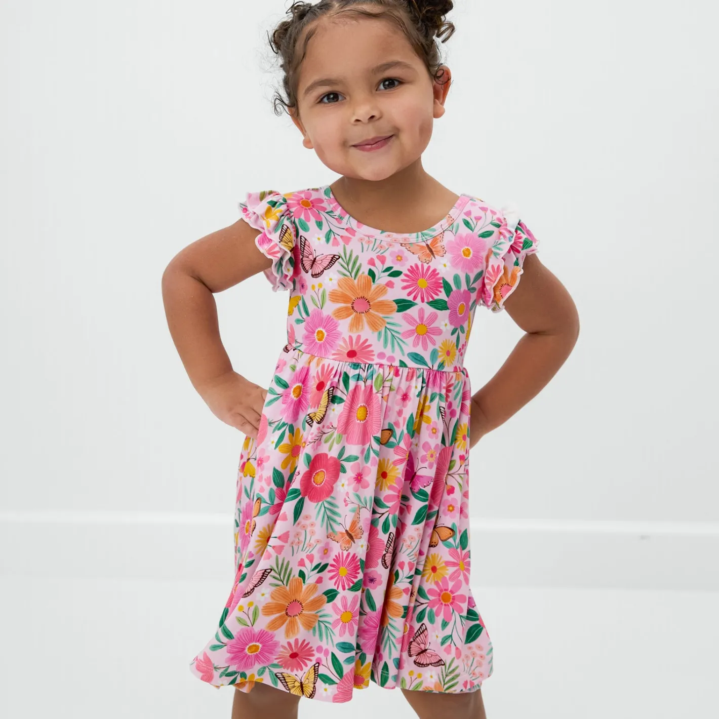 Bamboo Baby Clothes|Bodysuits<Little Sleepies Flutter Twirl Dress with Bodysuit Butterfly Blooms