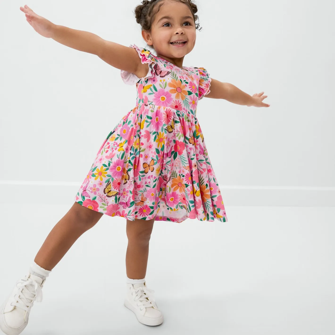 Bamboo Baby Clothes|Bodysuits<Little Sleepies Flutter Twirl Dress with Bodysuit Butterfly Blooms