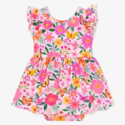 Bamboo Baby Clothes|Bodysuits<Little Sleepies Flutter Twirl Dress with Bodysuit Butterfly Blooms