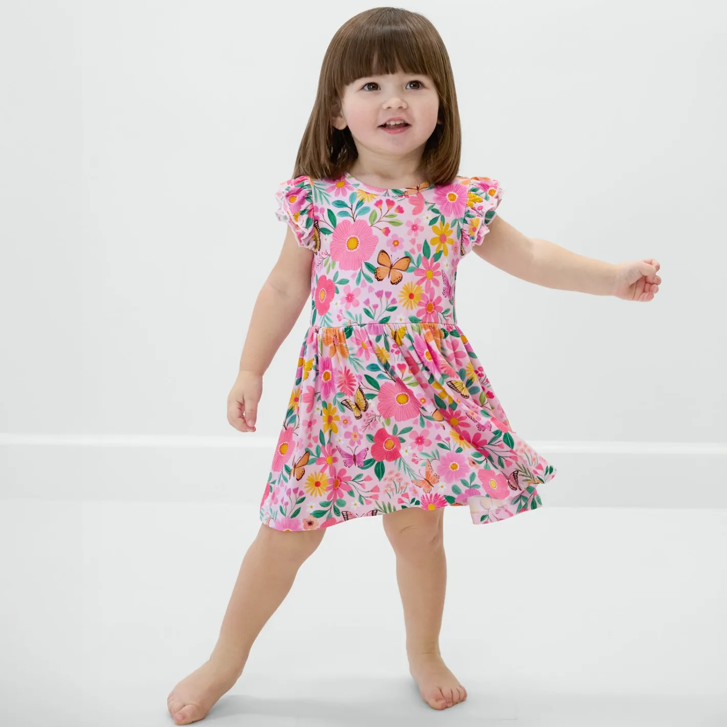 Bamboo Baby Clothes|Bodysuits<Little Sleepies Flutter Twirl Dress with Bodysuit Butterfly Blooms