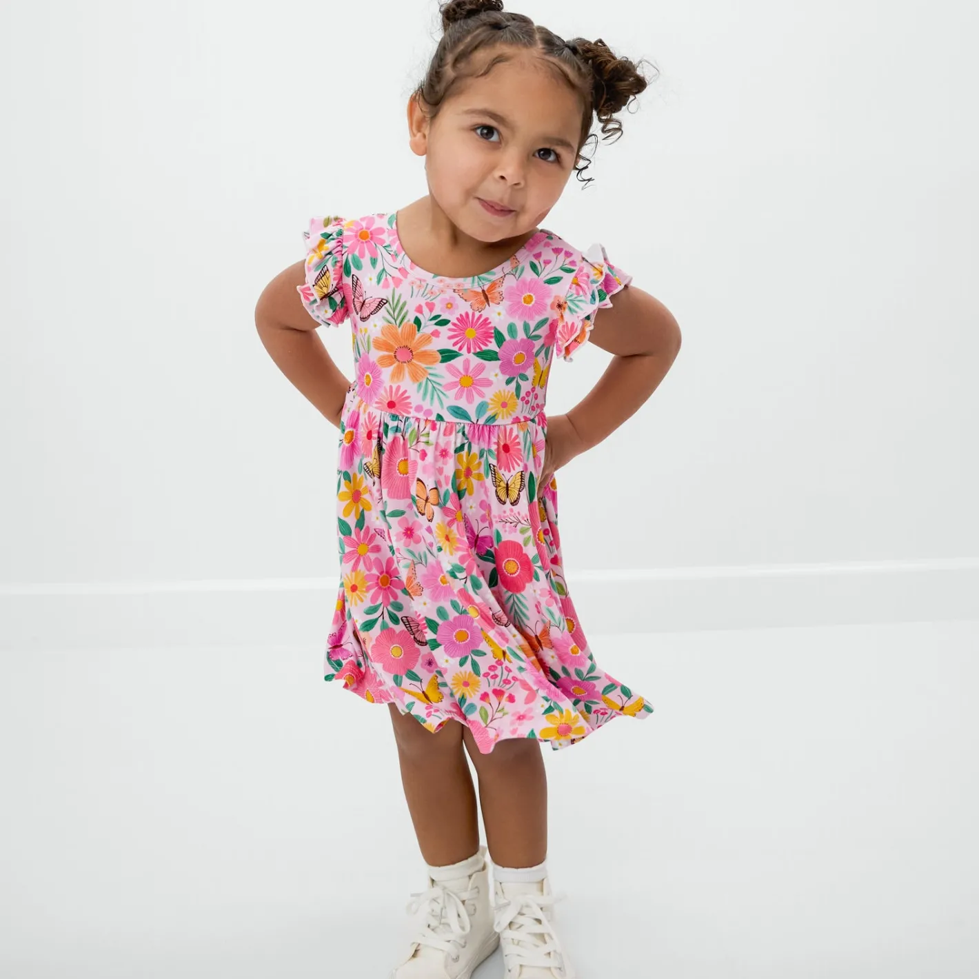 Bamboo Baby Clothes|Bodysuits<Little Sleepies Flutter Twirl Dress with Bodysuit Butterfly Blooms