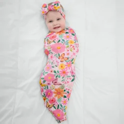 Layette|Swaddles<Little Sleepies Swaddle & Luxe Bow Headband Set Butterfly Blooms