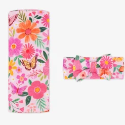 Layette|Swaddles<Little Sleepies Swaddle & Luxe Bow Headband Set Butterfly Blooms