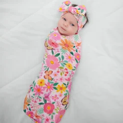 Layette|Swaddles<Little Sleepies Swaddle & Luxe Bow Headband Set Butterfly Blooms