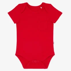 Bamboo Baby Clothes|Bodysuits<Little Sleepies Pocket Bodysuit Candy Red