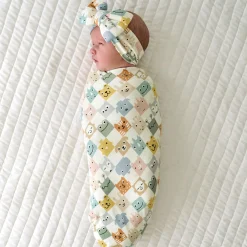 Layette|Swaddles<Little Sleepies Swaddle & Luxe Bow Headband Set Check Mates