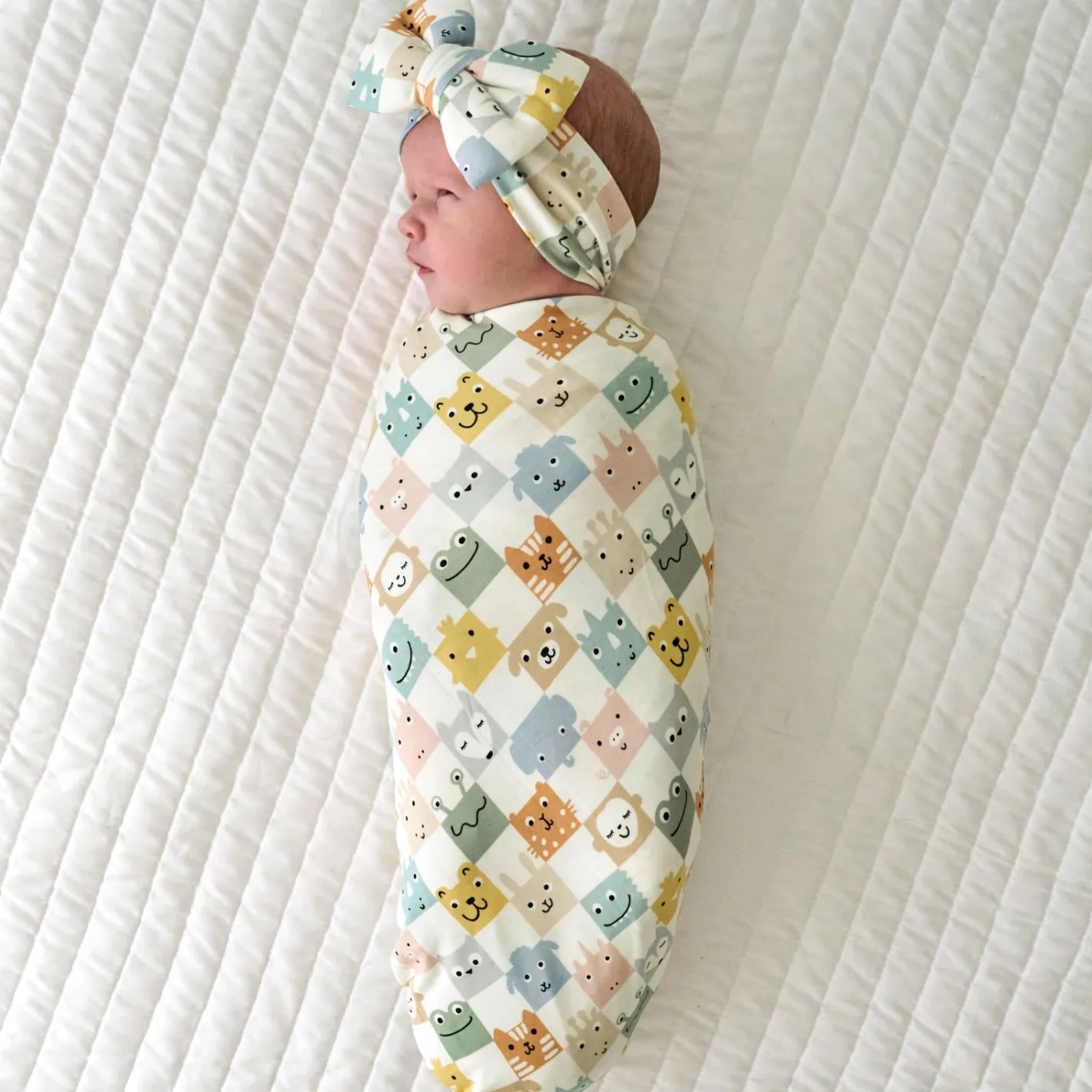 Layette|Swaddles<Little Sleepies Swaddle & Luxe Bow Headband Set Check Mates