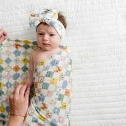 Layette|Swaddles<Little Sleepies Swaddle & Luxe Bow Headband Set Check Mates