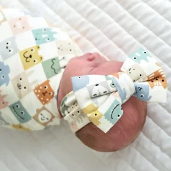 Layette|Swaddles<Little Sleepies Swaddle & Luxe Bow Headband Set Check Mates