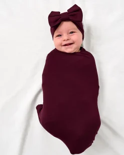 Layette|Swaddles<Little Sleepies Swaddle & Luxe Bow Headband Set Classic Burgundy