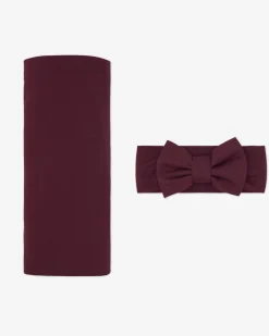 Layette|Swaddles<Little Sleepies Swaddle & Luxe Bow Headband Set Classic Burgundy