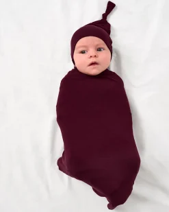 Layette|Swaddles<Little Sleepies Swaddle & Hat Set Classic Burgundy