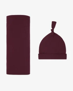 Layette|Swaddles<Little Sleepies Swaddle & Hat Set Classic Burgundy