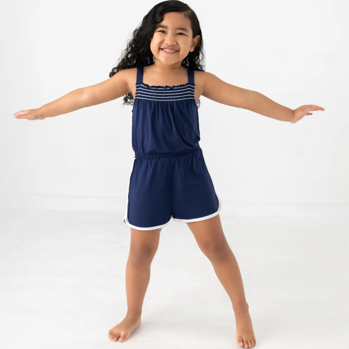 Bamboo Baby Clothes|Rompers<Little Sleepies Smocked Romper Classic Navy