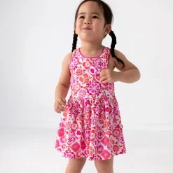 Bamboo Baby Clothes|Dresses<Little Sleepies Cross Back Skater Dress with Bloomer Coastal Gems