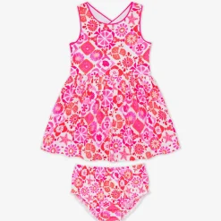 Bamboo Baby Clothes|Dresses<Little Sleepies Cross Back Skater Dress with Bloomer Coastal Gems