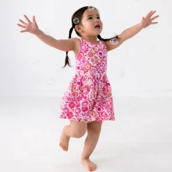 Bamboo Baby Clothes|Dresses<Little Sleepies Cross Back Skater Dress with Bloomer Coastal Gems