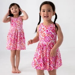 Bamboo Baby Clothes|Dresses<Little Sleepies Cross Back Skater Dress with Bloomer Coastal Gems