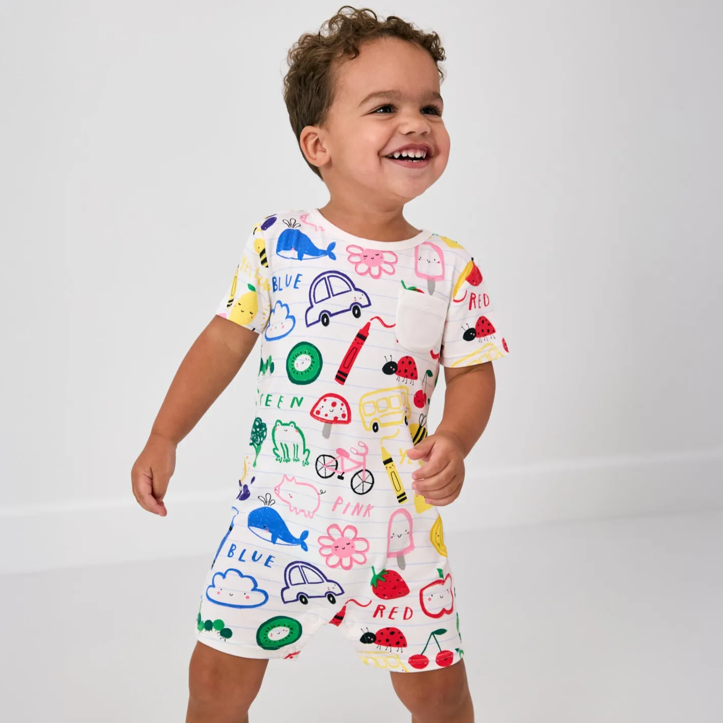 Bamboo Baby Clothes|Rompers<Little Sleepies Pocket Shorty Romper Coloring Crew