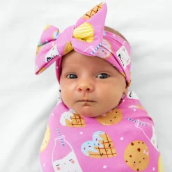 Swaddles<Little Sleepies Cookies & Milk Swaddle & Luxe Bow Headband Set
