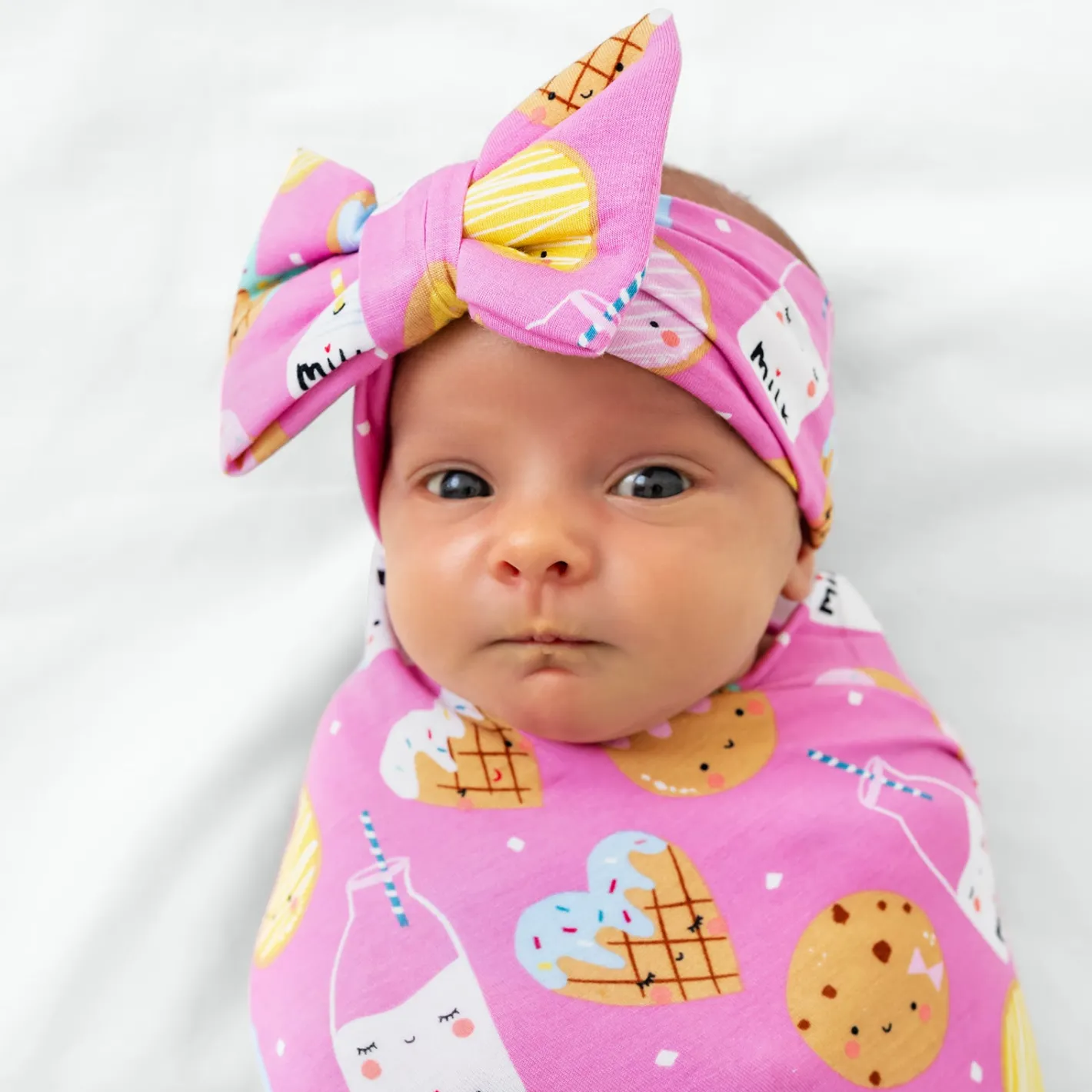 Swaddles<Little Sleepies Cookies & Milk Swaddle & Luxe Bow Headband Set