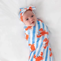 Layette|Swaddles<Little Sleepies Swaddle & Luxe Bow Headband Set Crustacean Crew