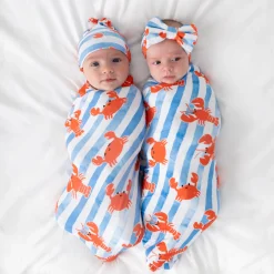 Layette|Swaddles<Little Sleepies Swaddle & Luxe Bow Headband Set Crustacean Crew