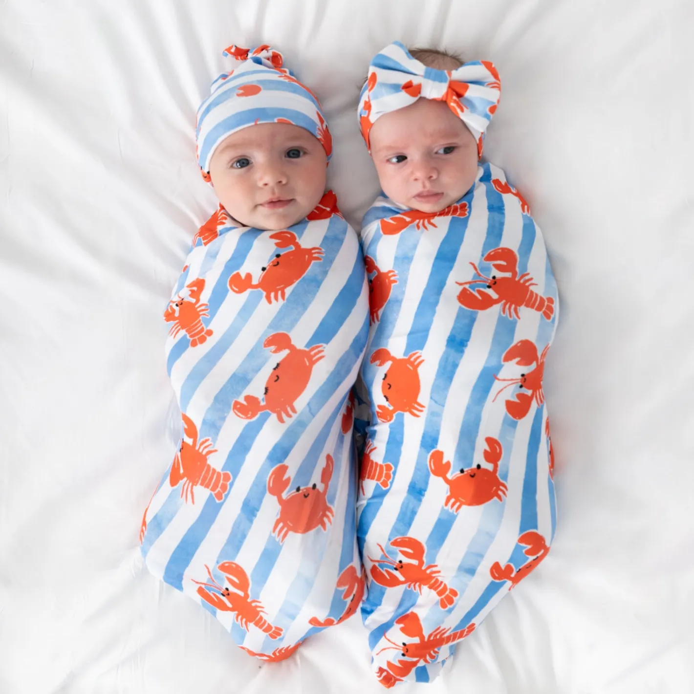 Layette|Swaddles<Little Sleepies Swaddle & Luxe Bow Headband Set Crustacean Crew