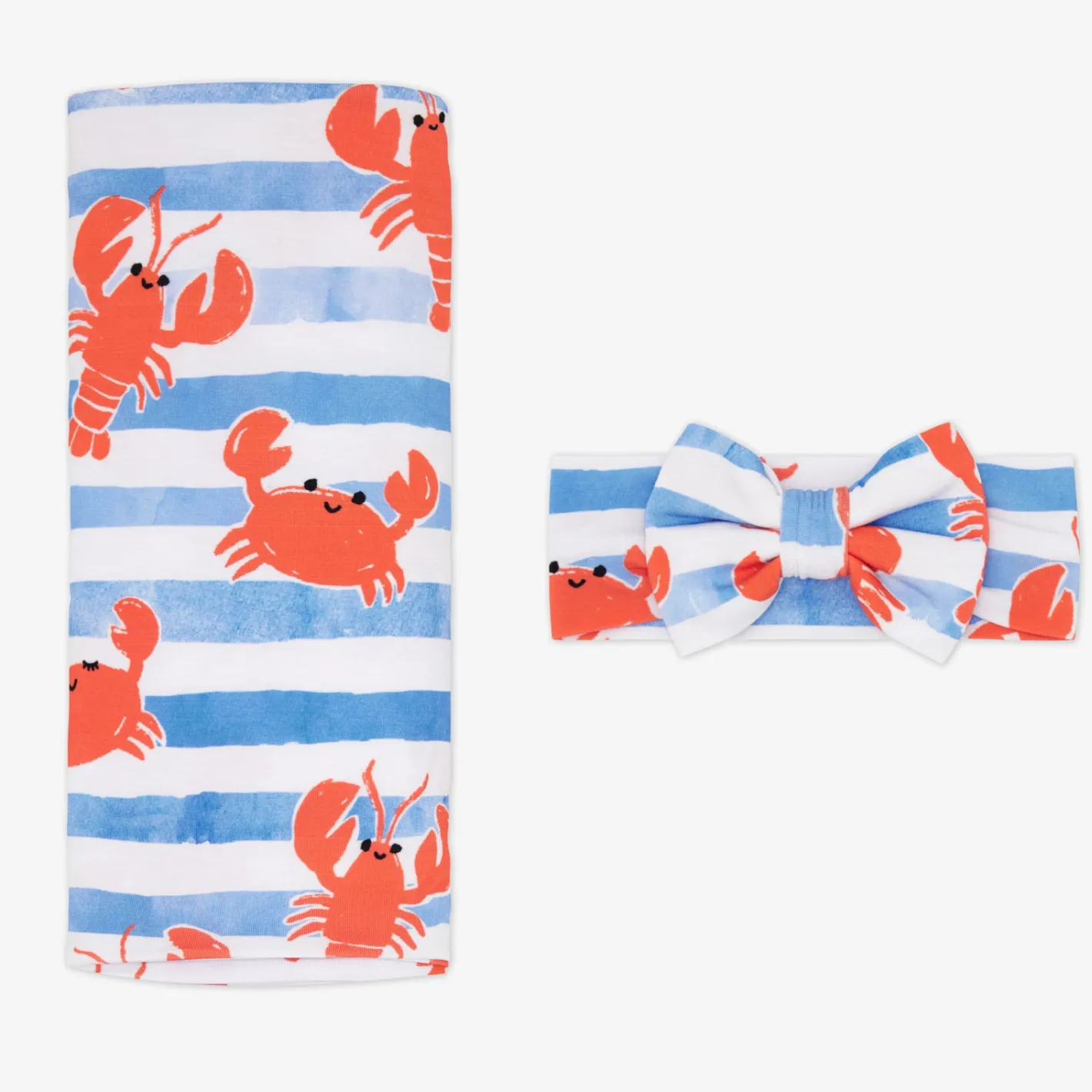 Layette|Swaddles<Little Sleepies Swaddle & Luxe Bow Headband Set Crustacean Crew