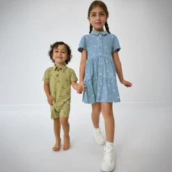 Bamboo Baby Clothes|Dresses<Little Sleepies Denim Button Down Dress Daisy